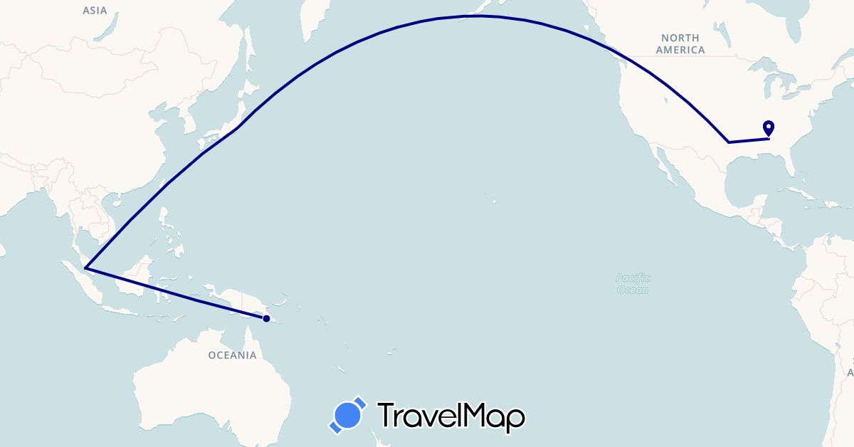 TravelMap itinerary: driving in Japan, Malaysia, Papua New Guinea, United States (Asia, North America, Oceania)